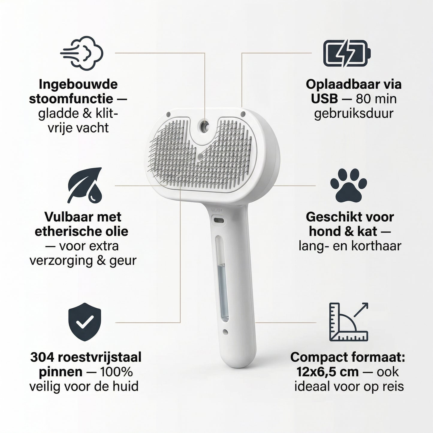 Stoomborstel Kat | 3-in-1 Verzorging | Borstelen + Masseren + Ontharen