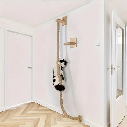 Wandmontage Klimtouw Kat | Sisal & Massief Hout | Krabben & Klimmen
