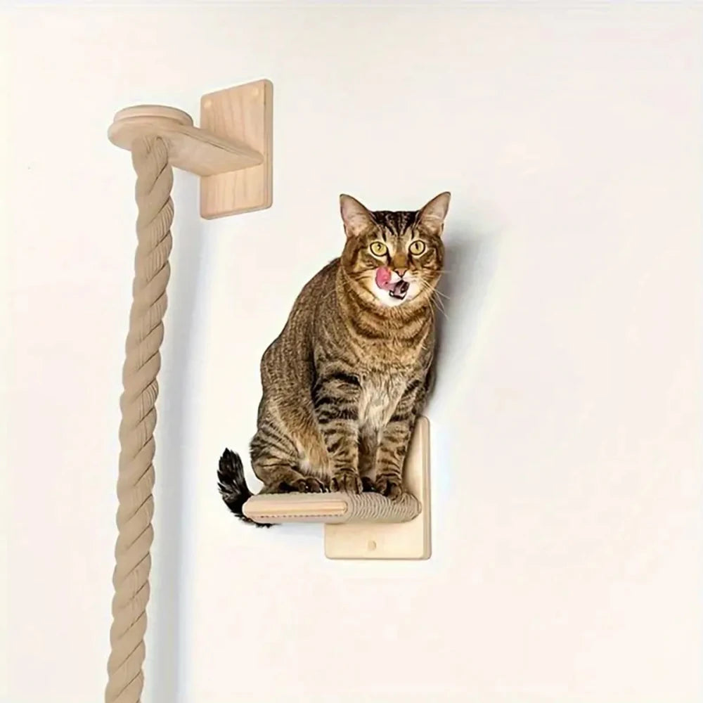 Wandmontage Klimtouw Kat | Sisal & Massief Hout | Krabben & Klimmen