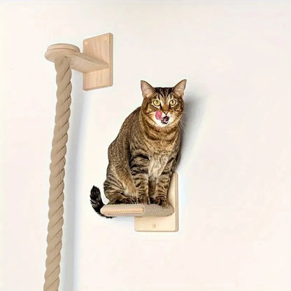 Wandmontage Klimtouw Kat | Sisal & Massief Hout | Krabben & Klimmen