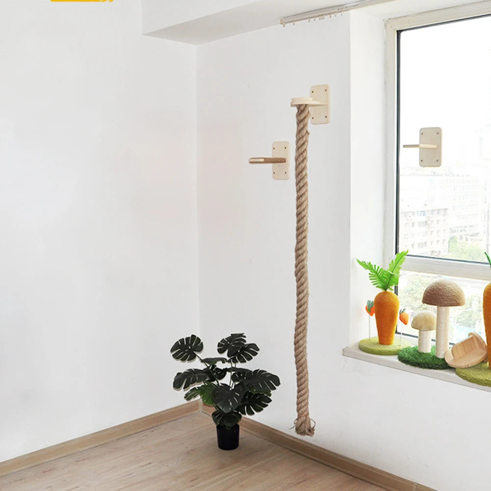 Wandmontage Klimtouw Kat | Sisal & Massief Hout | Krabben & Klimmen