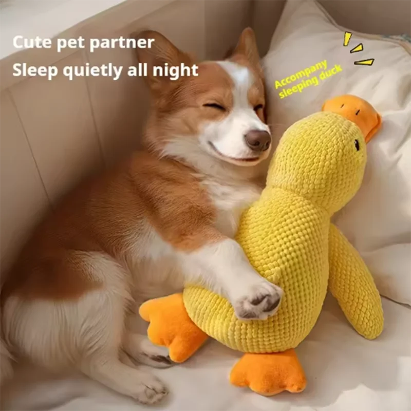 Leuk hondenspeeltje: een stampende eend, bijtbestendig, tandenpoetsend, interactief speelgoed voor grote honden, tegen verveling. Pluche speeltje. 0