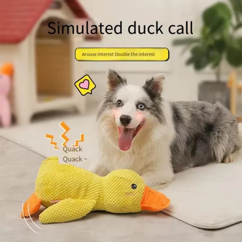 Leuk hondenspeeltje: een stampende eend, bijtbestendig, tandenpoetsend, interactief speelgoed voor grote honden, tegen verveling. Pluche speeltje. 1