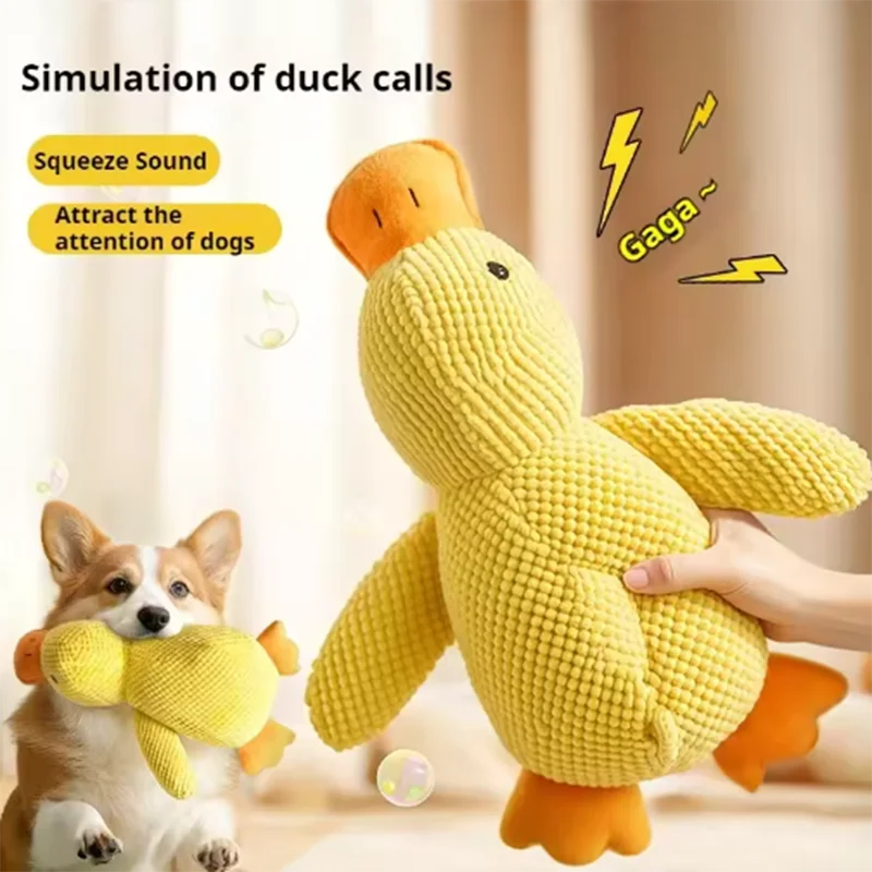 Leuk hondenspeeltje: een stampende eend, bijtbestendig, tandenpoetsend, interactief speelgoed voor grote honden, tegen verveling. Pluche speeltje. 3