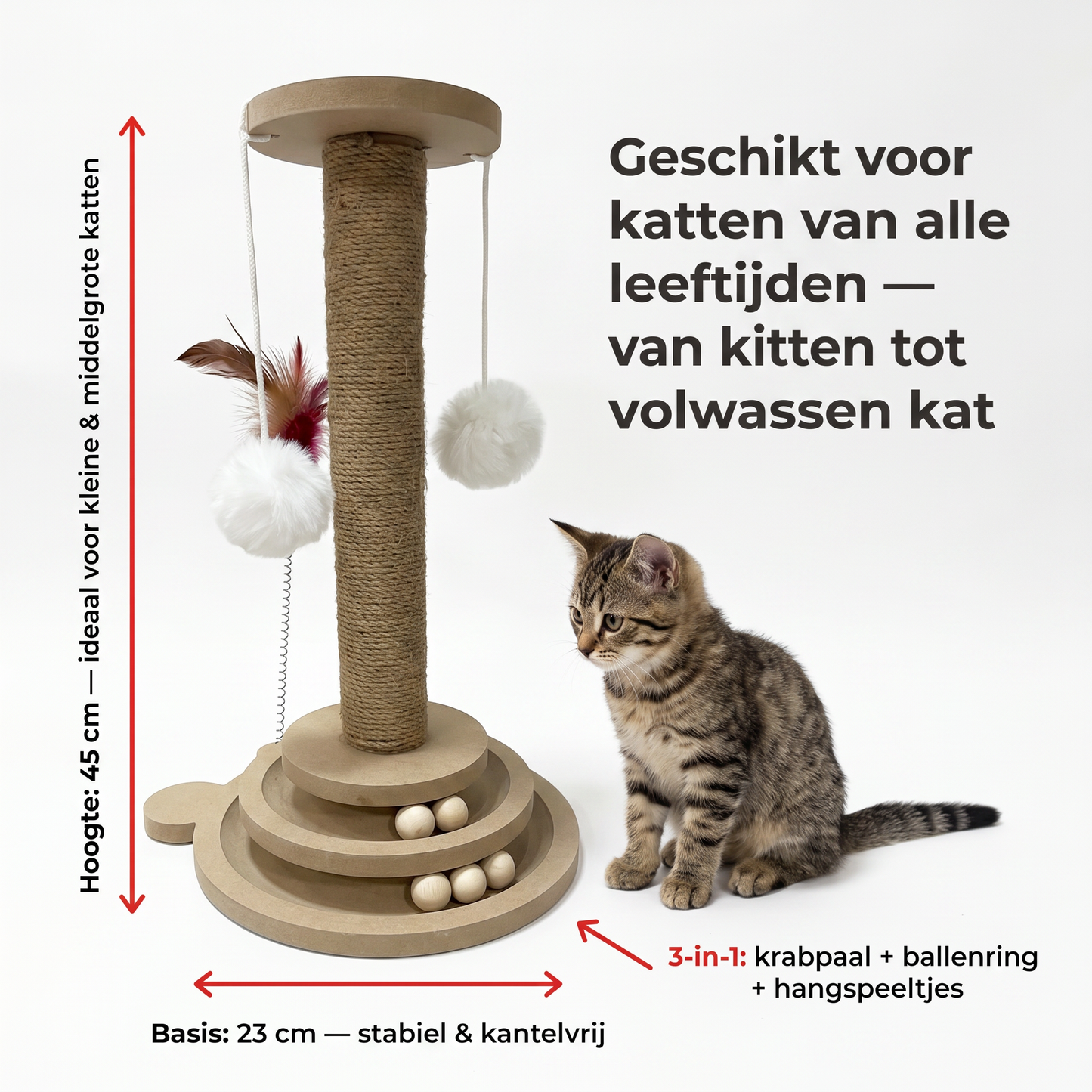 Krabpaal & Draaiplateau | Sisal | 40cm | Pluizige bal & Veer