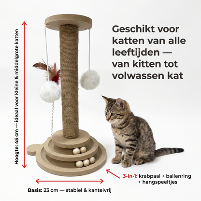 Krabpaal & Draaiplateau | Sisal | 40cm | Pluizige bal & Veer