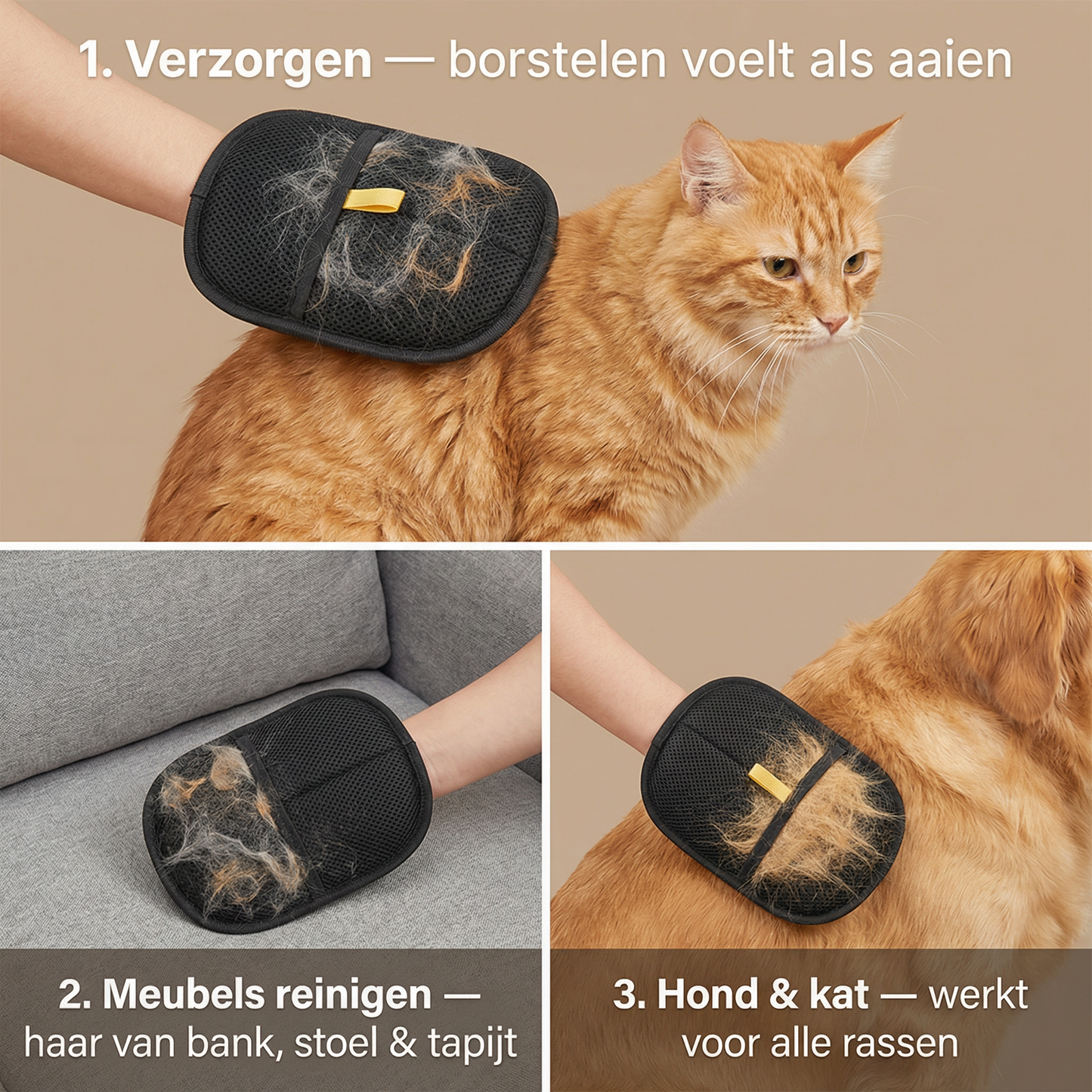 Verzorgingshandschoen Kat & Hond | Haar Verwijderen & Masseren | Set van 2