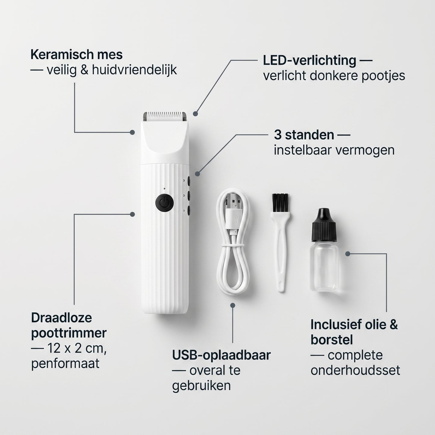 Poottrimmer Hond & Kat | LED-Verlichting | Keramisch Mes | Draadloos & Waterdicht