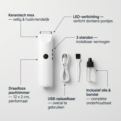 Poottrimmer Hond & Kat | LED-Verlichting | Keramisch Mes | Draadloos & Waterdicht