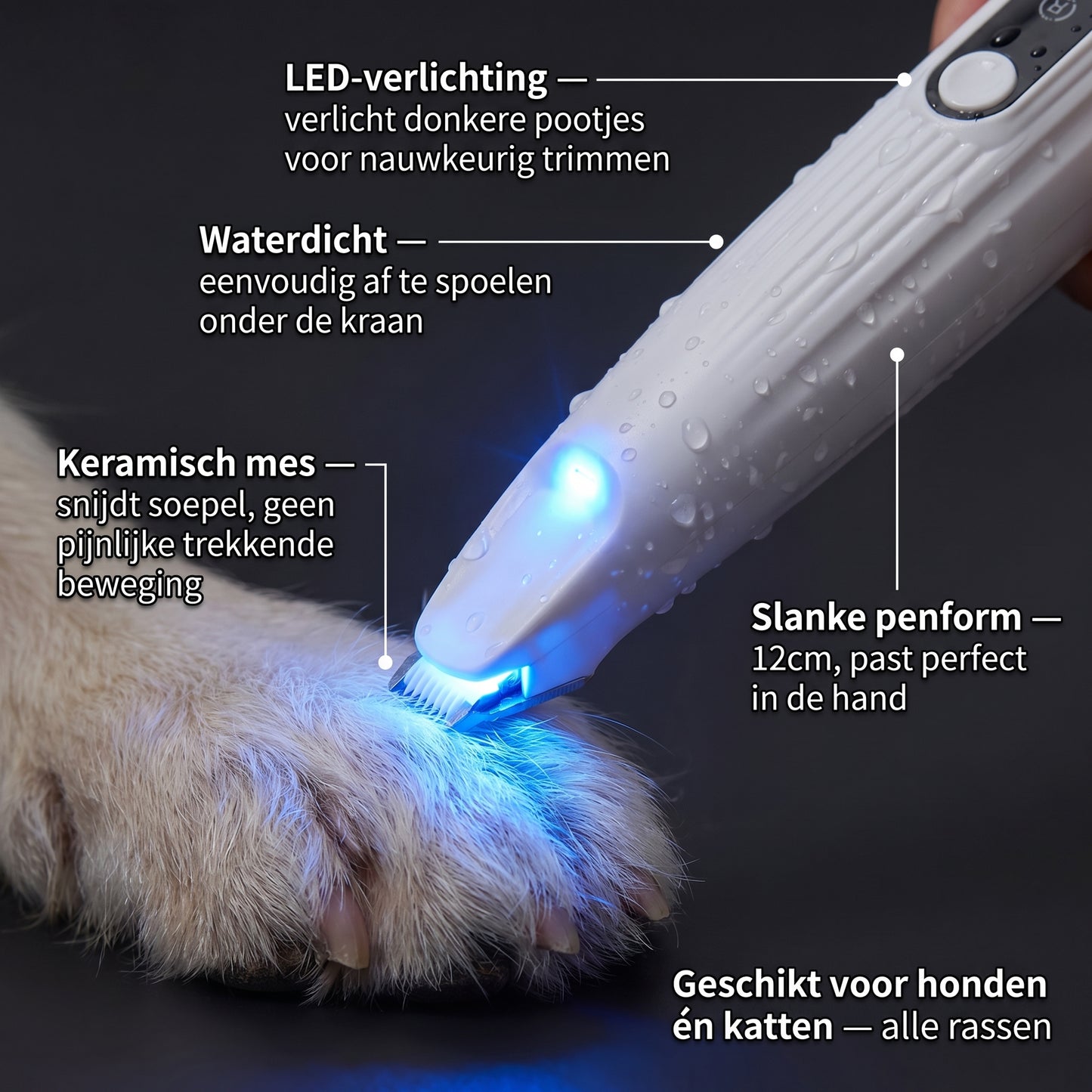 Poottrimmer Hond & Kat | LED-Verlichting | Keramisch Mes | Draadloos & Waterdicht