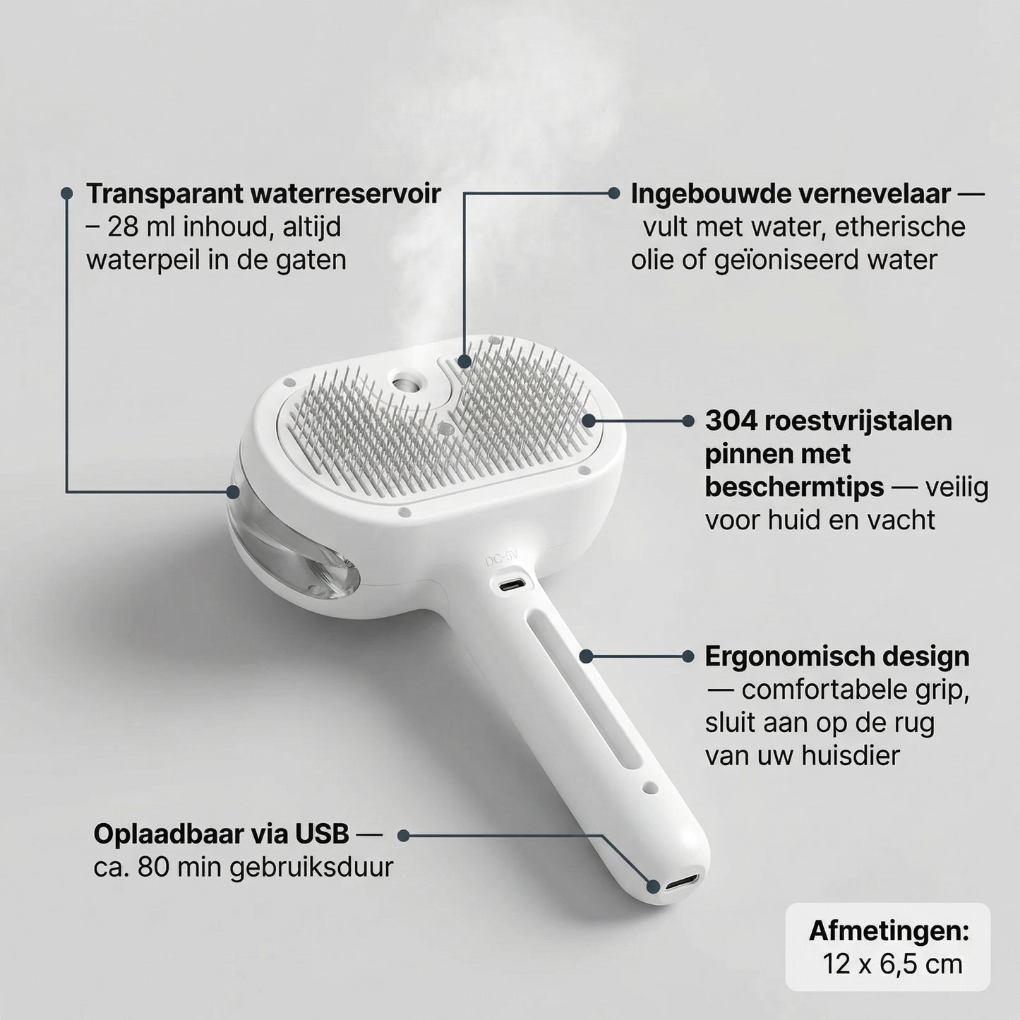 Stoomborstel Kat | 3-in-1 Verzorging | Borstelen + Masseren + Ontharen