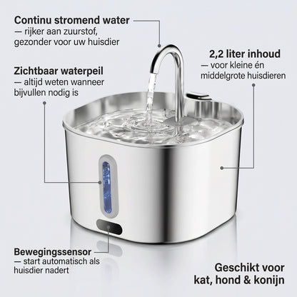 Drinkfontein Kat & Hond | 2,2L | RVS | Bewegingssensor