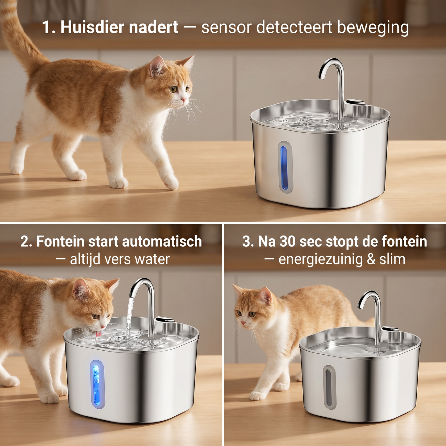 Drinkfontein Kat & Hond | 2,2L | RVS | Bewegingssensor