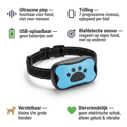 Anti-Blafhalsband Hond | Ultrasoon & Vibratie | USB Oplaadbaar | Zonder Schok