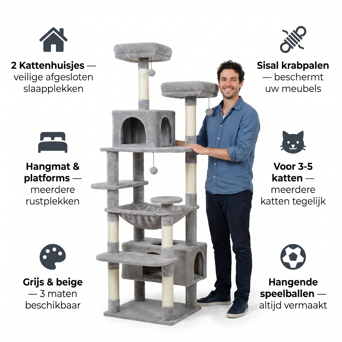 Grote Kattentoren | Sisal | Hangmat & Huisjes | 3 Maten