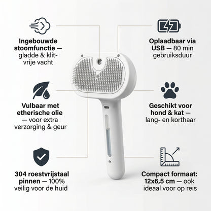 Stoomborstel Kat | 3-in-1 Verzorging | Borstelen + Masseren + Ontharen