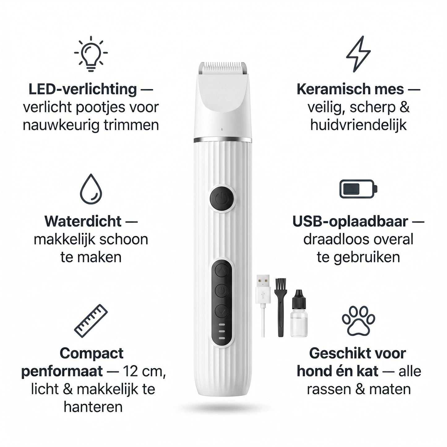 Poottrimmer Hond & Kat | LED-Verlichting | Keramisch Mes | Draadloos & Waterdicht