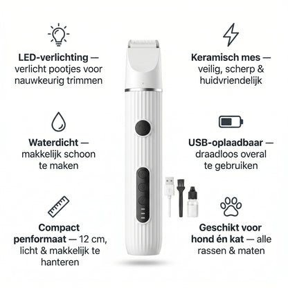 Poottrimmer Hond & Kat | LED-Verlichting | Keramisch Mes | Draadloos & Waterdicht