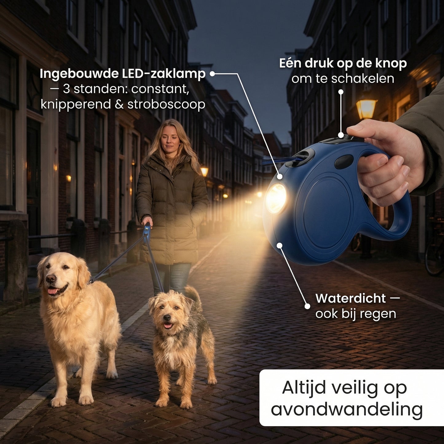 Dubbele Hondenriem | Anti-Klit & LED Verlichting | Voor 2 Honden
