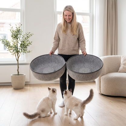 Donut Kattenmand | 2 Katten | Vilt | Tunnel & Huisje