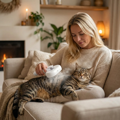 Stoomborstel Kat | 3-in-1 Verzorging | Borstelen + Masseren + Ontharen