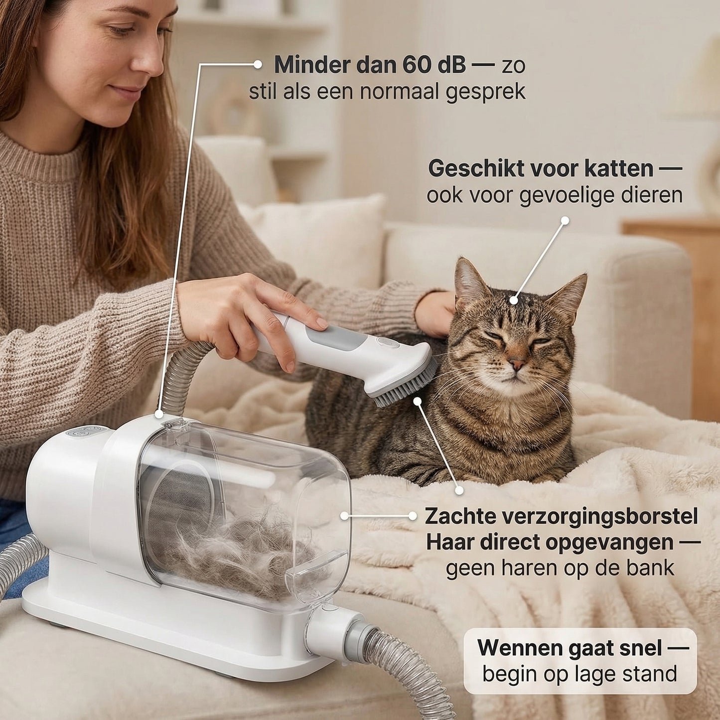 Huisdier Verzorgingsset met Stofzuiger | 5-in-1 | 2,3L Opvangbak | Hond & Kat