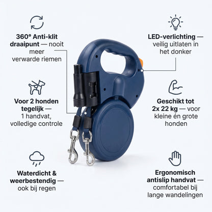 Dubbele Hondenriem | Anti-Klit & LED Verlichting | Voor 2 Honden
