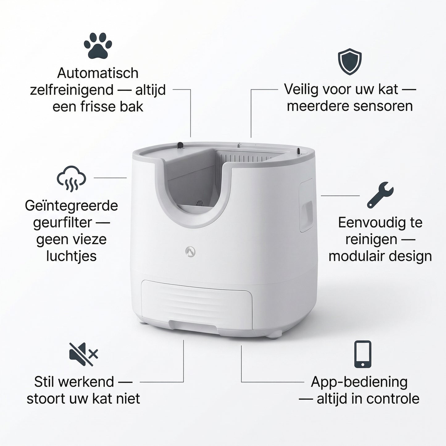 Automatische Zelfreinigende Kattenbak | 11L | Tot 3 Katten | App-Besturing